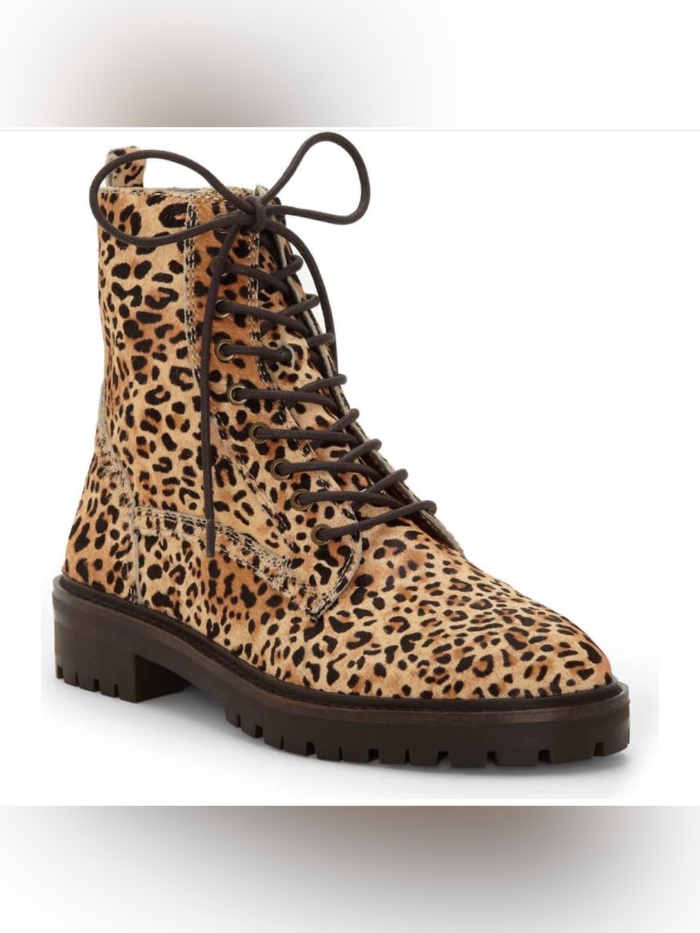 LUCKY BRAND Idara 2 Genuine Calf Hair Combat Boots Leopard Print Chunky Edgy Sz9